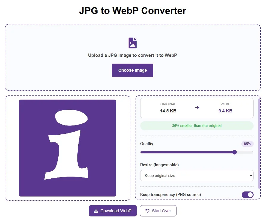 JPG to WebP converter online for free.